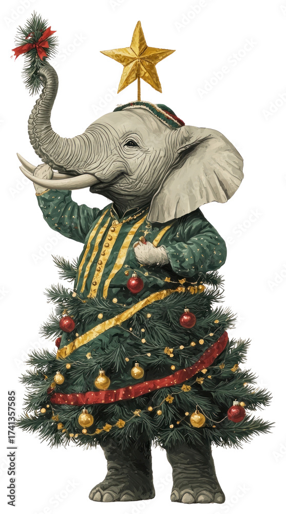 Fototapeta premium PNG Elephant christmas tree festive.
