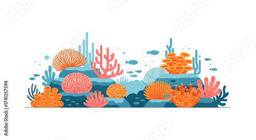 Vibrant Coral Reef Ecosystem with Diverse Marine Life and Flora.