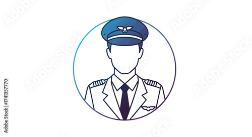 Professional Pilot in Uniform with Aviator Hat and Wings Emblem.