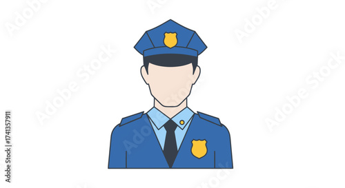 Cartoon Illustration of a Uniformed Police Officer.