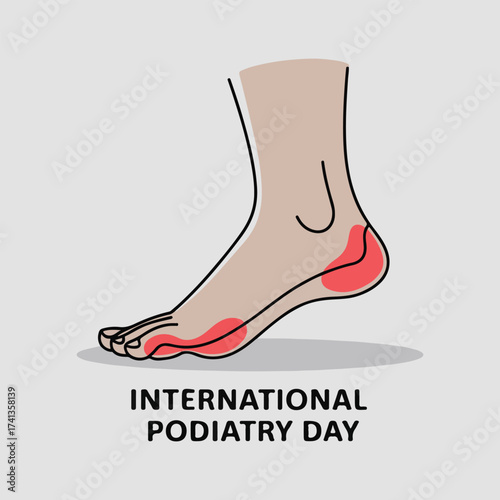 Minimalist flat vector set for International Podiatry Day featuring healthy foot icons, footprints, massage, insoles & pediatric foot care illustrations