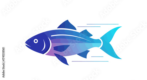 Stylized Blue Fish Illustration with Motion Lines.