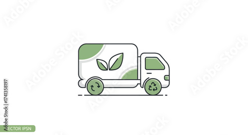 Eco-Friendly Delivery Truck with Green Leaf Symbol.