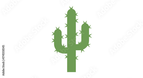Stylized Green Saguaro Cactus Illustration with Sharp Spines.