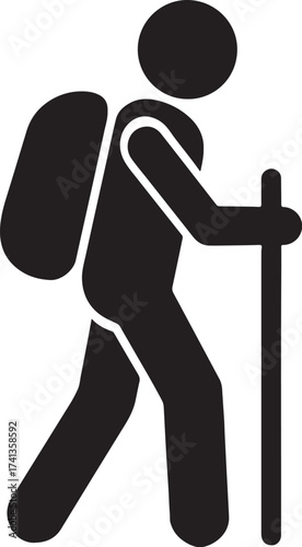 PrintSilhouette of a hiker with backpack and trekking pole