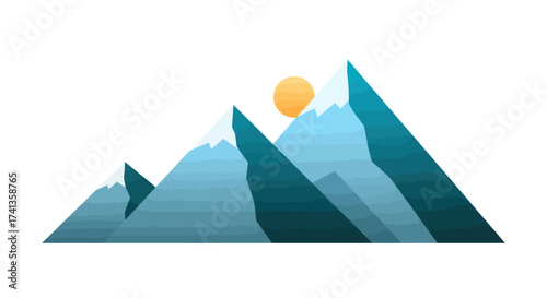 Free Download Stylized Blue Mountain Range with Orange Sun Illustration. - GFXLoad