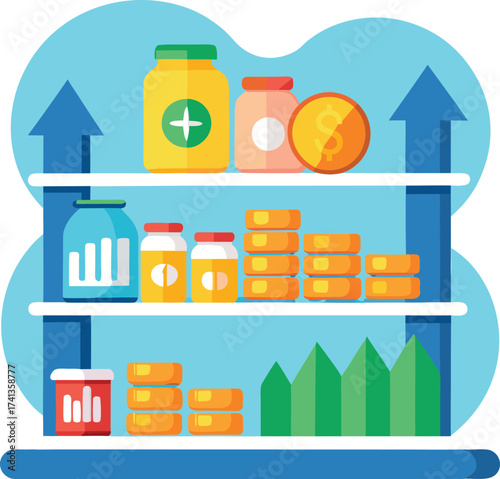 Healthcare Savings and Investment Growth with Pills and Coins medicine bottles