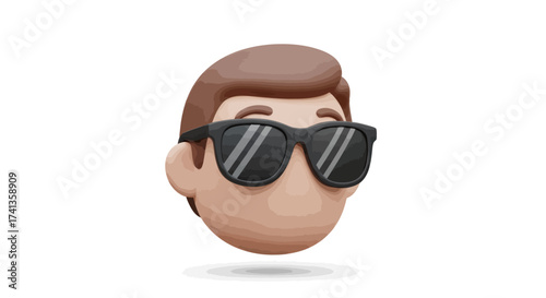 Stylized 3D Male Head Avatar with Brown Hair and Black Sunglasses.