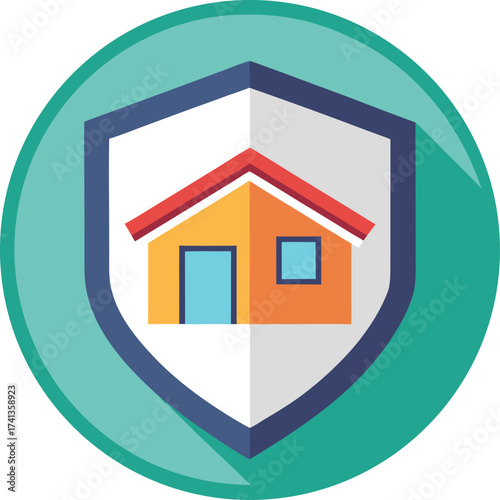 House Protected by Shield Icon on Teal Background home protection