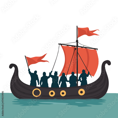 Viking-themed Leif Erikson Day vector artwork featuring exploration, Scandinavian culture, historic voyages, Nordic symbols, and minimalist flat illustrations for holidays.