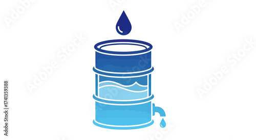 Blue Barrel with Water Droplet and Dripping Spout.