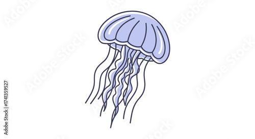 A stylized illustration of a purple jellyfish with flowing tentacles.