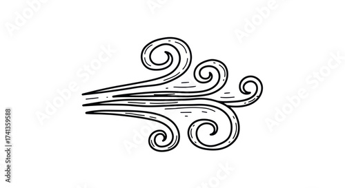 Hand-Drawn Illustration of Wind Blowing with Swirls.