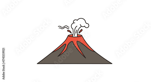 Cartoon Volcano Erupting with Smoke and Lava Flowing Down the Sides.