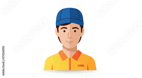 Friendly Male Worker Wearing Blue Cap and Yellow Uniform.