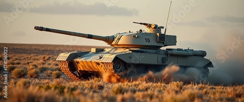 Sleek, fast French light tank in action, dusty field, wheels, vintage