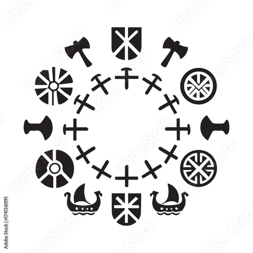 Leif Erikson Day flat vector illustration celebrating ancient Norse explorers, Viking ships, Nordic patterns, and historical adventure with bold, clean, minimal design style.