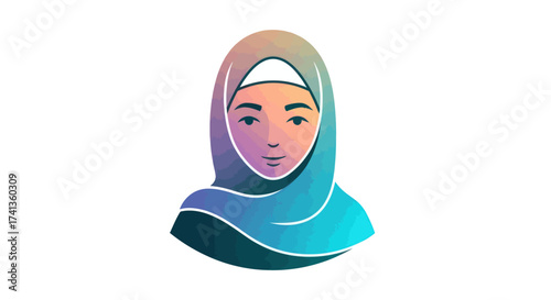 Stylized Portrait of a Woman Wearing a Colorful Hijab.