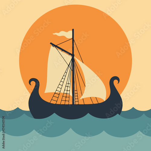 Viking-themed Leif Erikson Day vector artwork featuring exploration, Scandinavian culture, historic voyages, Nordic symbols, and minimalist flat illustrations for holidays.