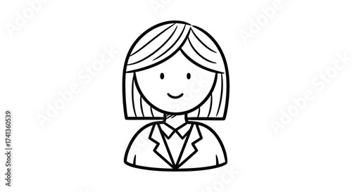 Simple Line Drawing of a Smiling Woman in a Business Suit.