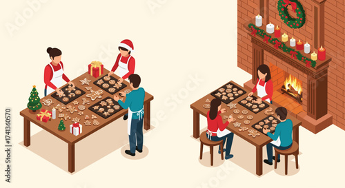 Baking Christmas cookies together is a sweet holiday memory, families create delicious cookies during the holidays, enjoying quality time and festive cheer