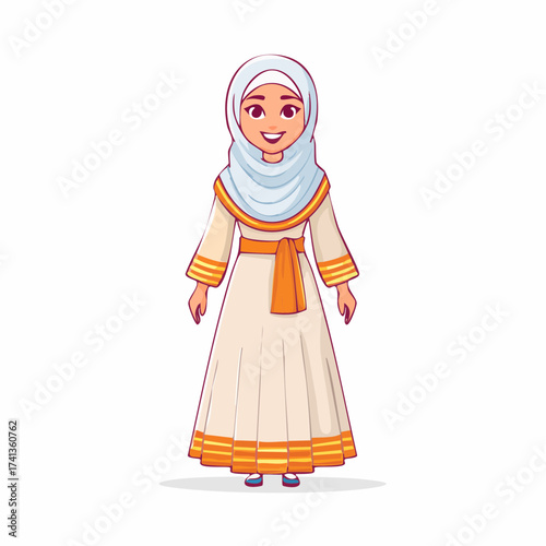 Smiling Muslim woman in traditional dress with transparent background
