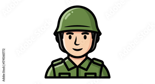 Cartoon Soldier Wearing Green Helmet and Uniform.