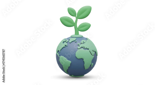 Stylized Earth Globe with Green Plant Sprout.