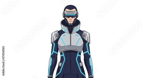 Futuristic Cyberpunk Character in High-Tech Sci-Fi Suit.