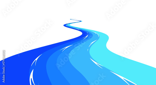 Winding Blue River Flowing Through a White Expanse.