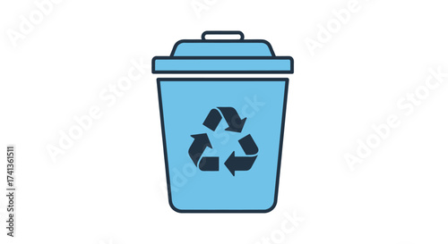 Blue Recycle Bin Icon with Recycling Symbol.