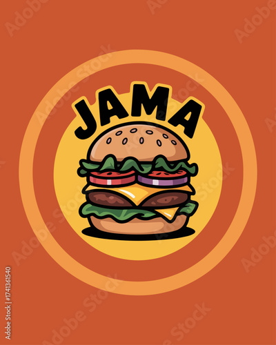 Vibrant Burger Emblem Logo for JAMA Fast Food