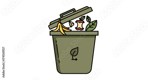 Green Compost Bin Overflowing with Organic Waste Lid Open.