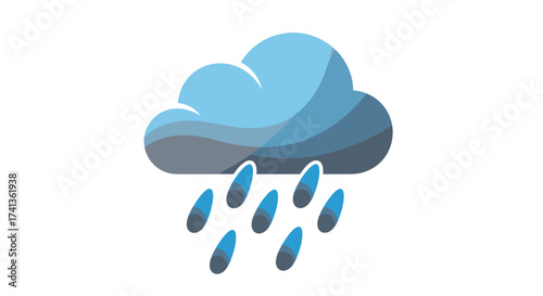 Cartoon Blue Rain Cloud with Falling Raindrops Illustration.