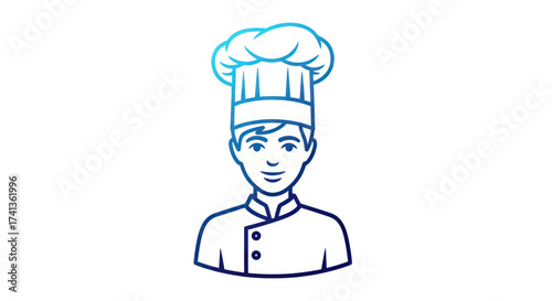 Stylized Line Art Illustration of a Chef in a Tall Toque.