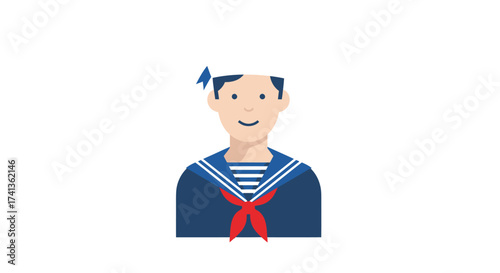 Cheerful young sailor in classic uniform with red neckerchief.