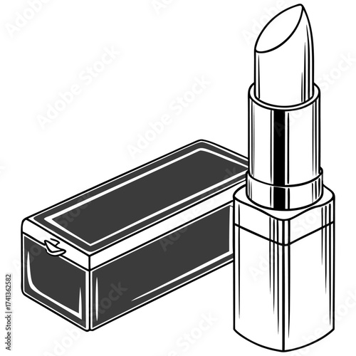 Metallic Silver Cosmetic Tube with Matching Rectangular Box on White Background silhouette vector on a white background