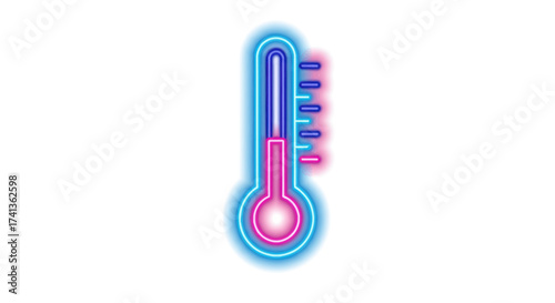 Neon Thermometer Icon Displaying Cold Temperature.