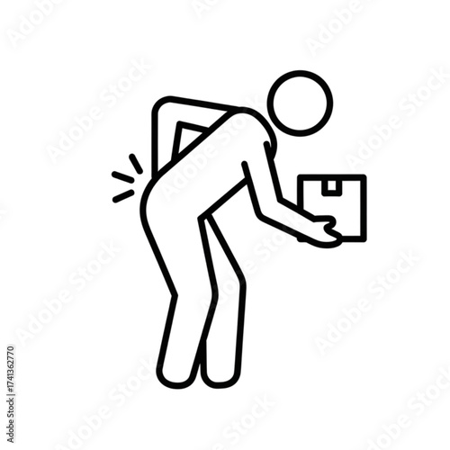 Back pain injury from lifting heavy box icon
