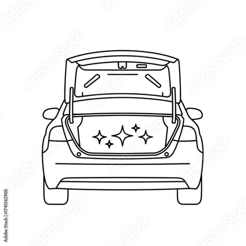 Clean car trunk open rear view illustration
