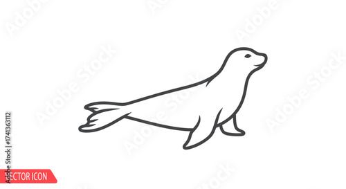 Simple Line Drawing of a Seal Marine Mammal Illustration.
