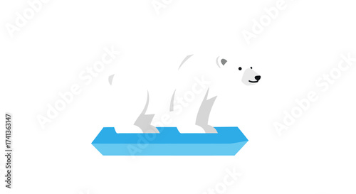 Stylized Polar Bear Standing on a Blue Ice Floe.