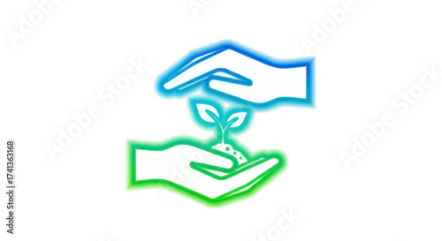 Hands cradling a glowing green sprout symbolizing growth and care.