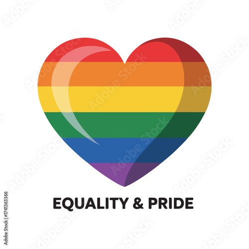 LGBTQ pride vector for National Coming Out Day with rainbow ribbon, heart hands, inclusive people, love is love typography, minimalistic bold flat vector shapes and celebration elements
