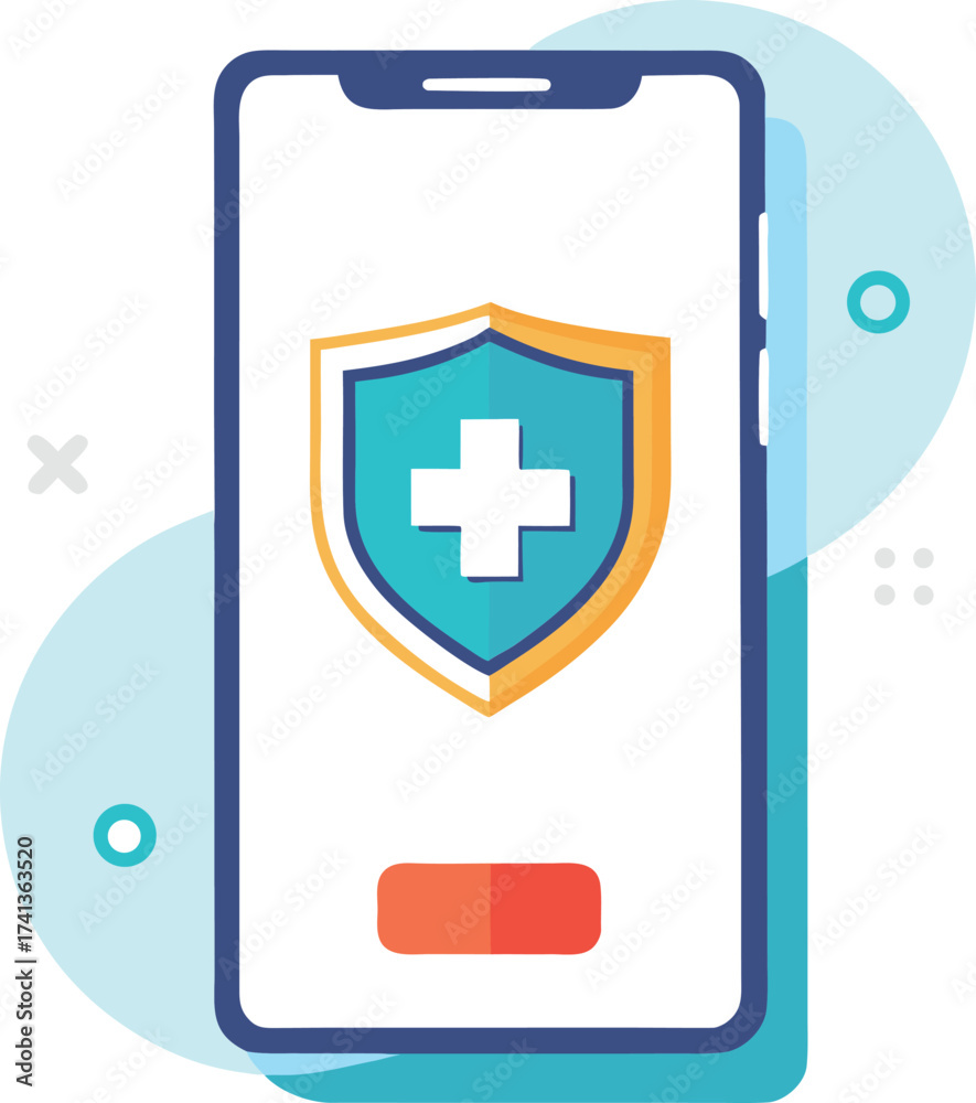 Obraz premium Mobile Health App Icon with Shield and Plus Sign mobile app smartphone