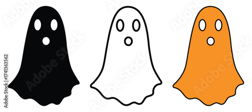 Set of Cute Ghost Creation Kit – Changeable Faces, Flat Design Vector for Halloween.