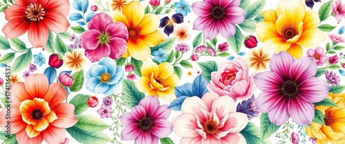 Vibrant watercolor floral bouquets, individual blooms, and leafy branches in various shades,  botanical,  design