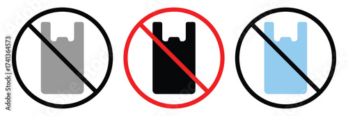 No Plastic Bag and Plastic Bottles Symbol – Prohibition Sign for Environmental Protection and Sustainable Living.