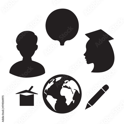 Education and global citizenship icons representing learning and civic engagement