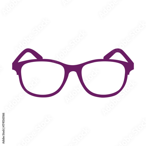 Purple glasses in a minimalist style. Transparent background. Vector.